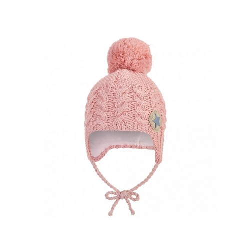 Pletená čiapka Little Angel na uväzovanie - pudrová Pletená čiapka Little Angel na uväzovanie - pudrová